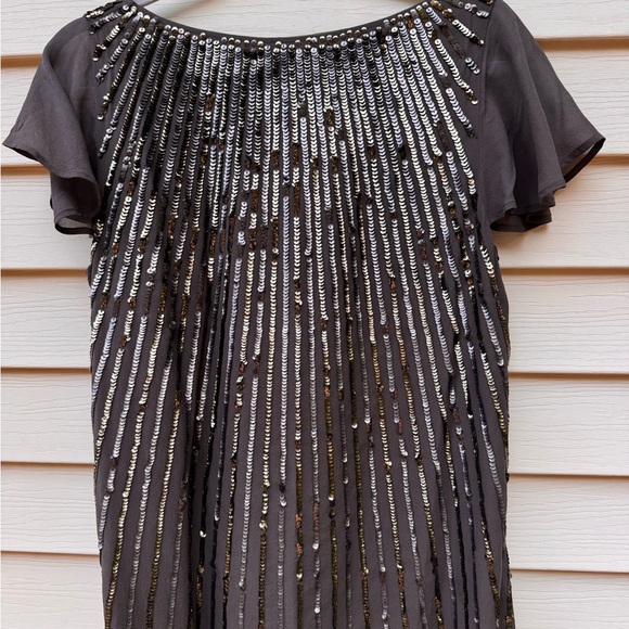 St John Dog Show Metallic Sequin Sheer Flutter Short Sleeve Blouse size small - Picture 7 of 16